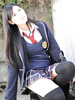 Saemi Shinohara Asian is sexy schoolgirl in uniform and socks